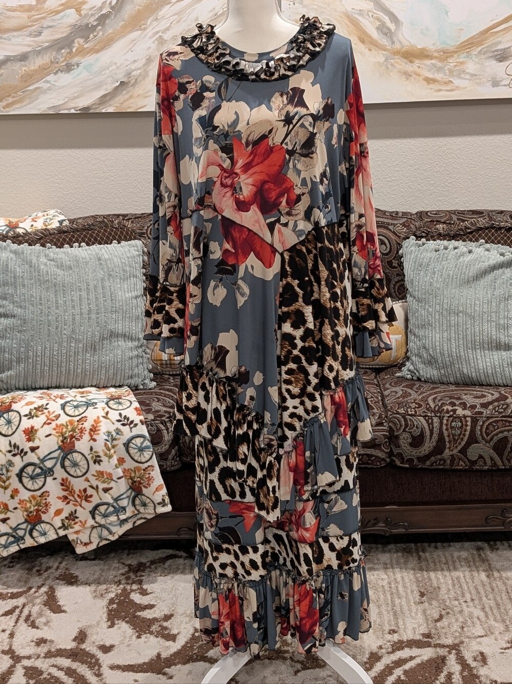 Floral & Leopard Ruffle Maxi Skirt Set